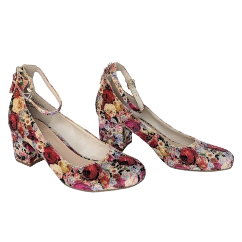 Abound Velvet Floral Romantic Women's Ankle Strap Block Heels Multicolor